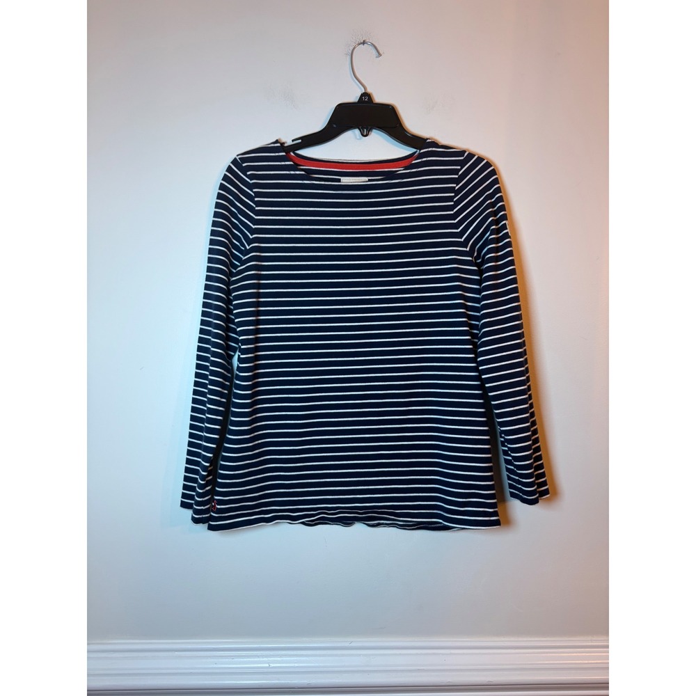 Joules Striped Top Women Size 8 Navy Blue White Long Sleeve Nautical Breton